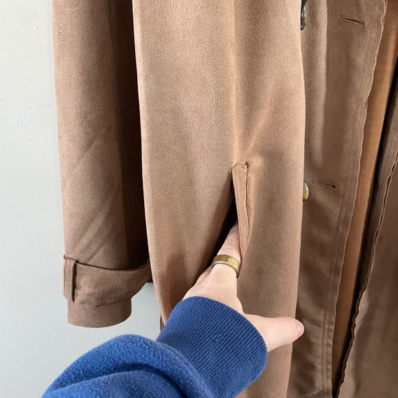 Love For Humanity Faux Suede Trench Coat Size Large NWT Camel Color - Picture 5 of 9